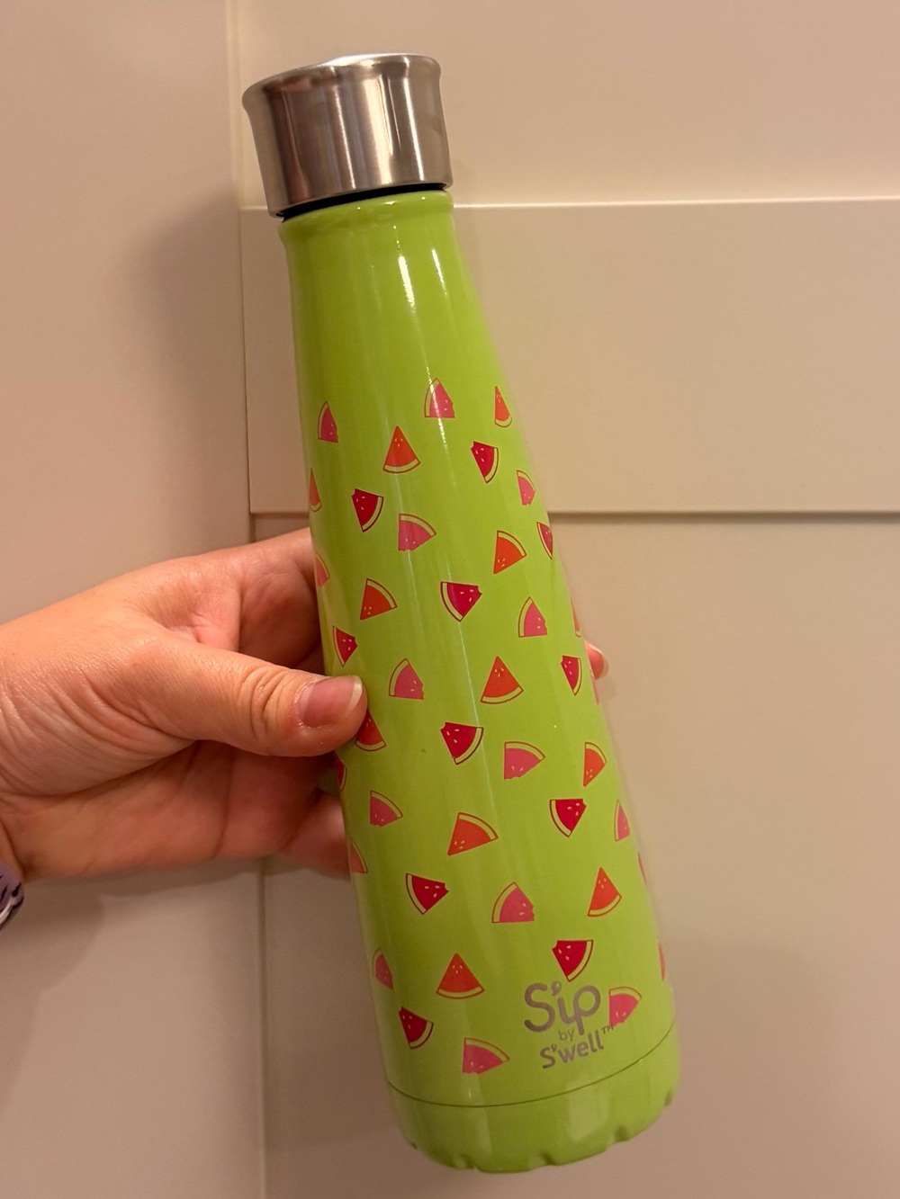 Sip by Swell Water Bottle 15oz - Green with Watermelon Design